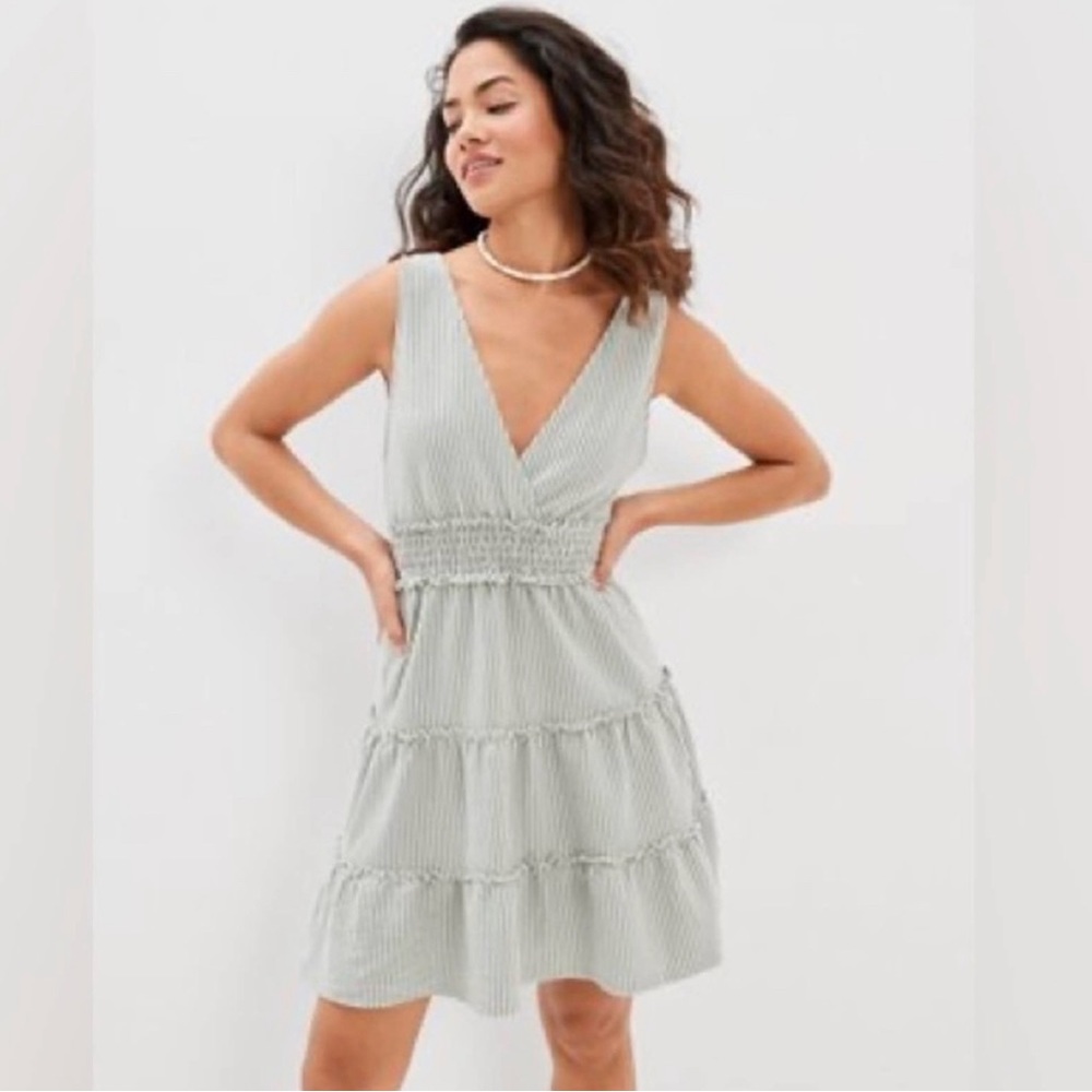 AE summery sage green stripped dress